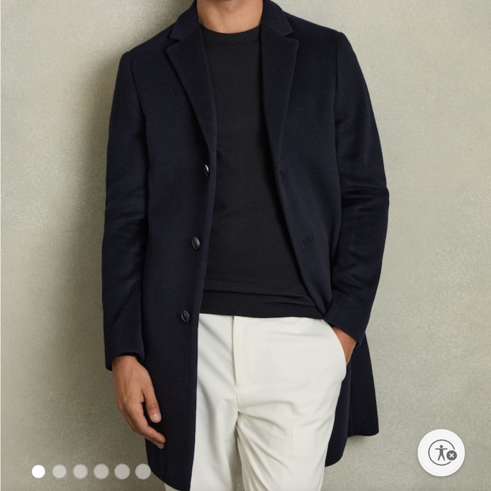 Large Reiss Wool Blend Single Breasted Winter Overcoat Mens
